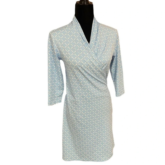 J. Mclaughlin Printed Ivana Dress Catalina Cloth Baby Blue Faux Wrap XS - Picture 8 of 8